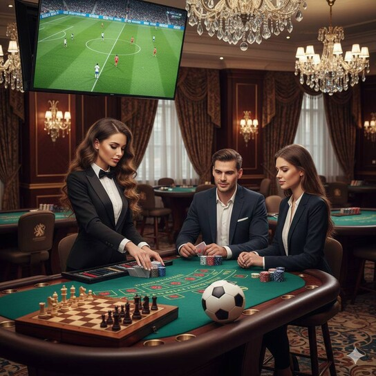 Futuristic crypto casino interface showcasing Bitcoin and Ethereum symbols with casino elements like cards and dice.